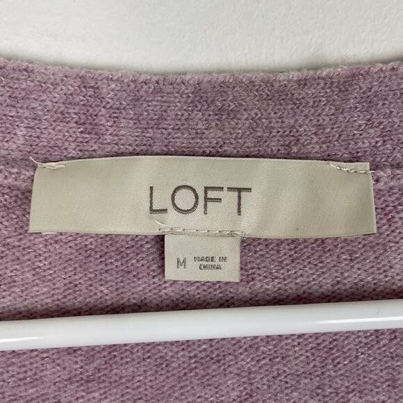 LOFT Slouchy Henley Sweater M Knit Pullover Long Sleeve Lilac Purple Cozy Lounge - Picture 6 of 12